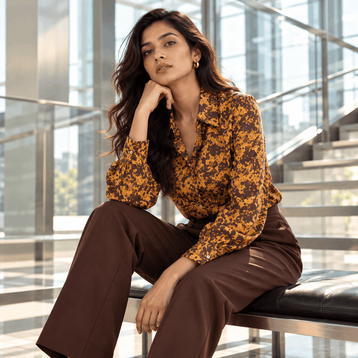 Satin Shirt-Leaf Print