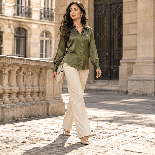 Classic Satin Shirt – Olive
