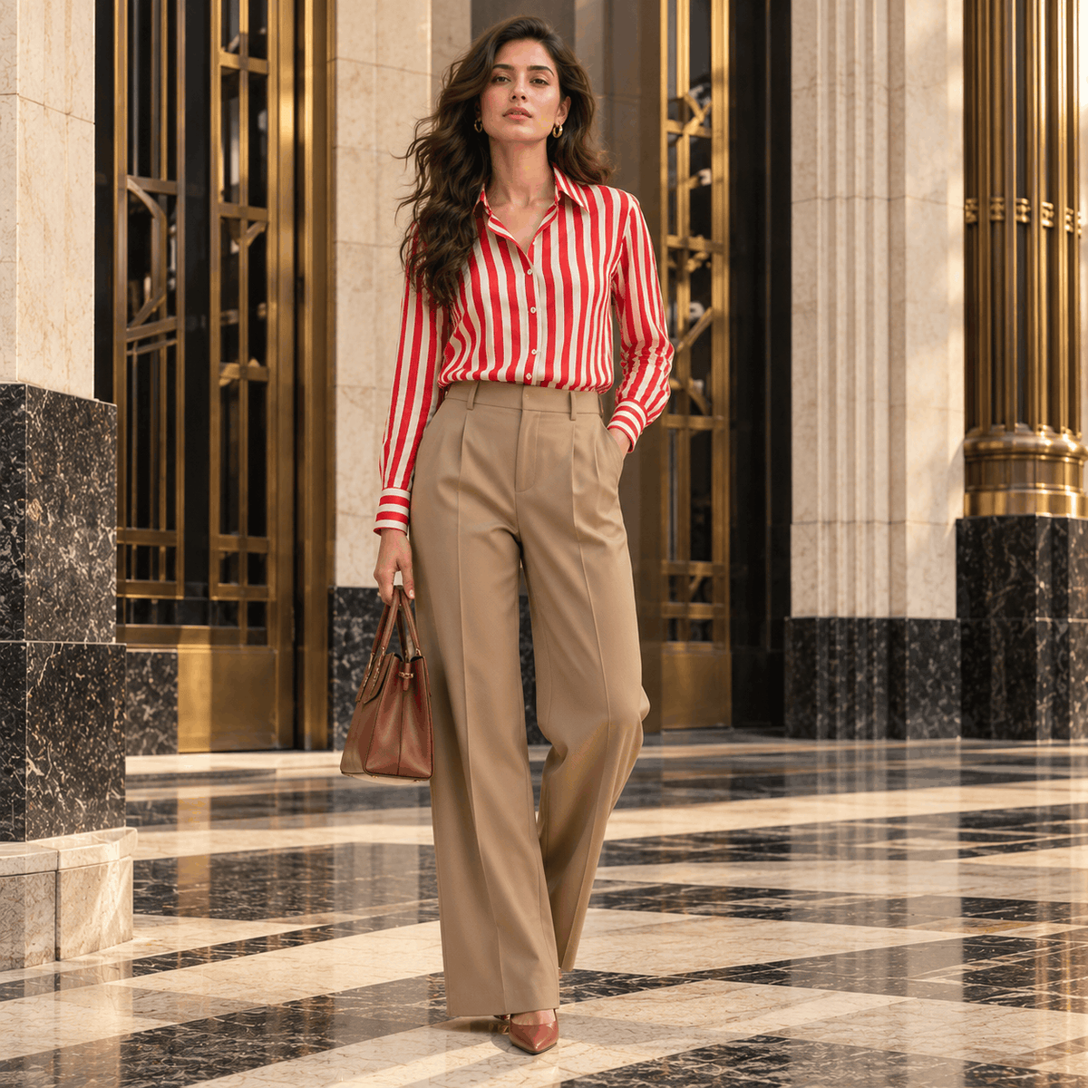 Red and White Striped Cotton Shirt