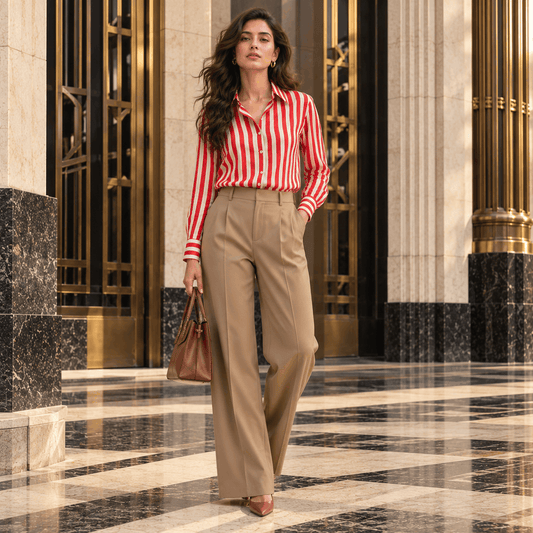 Red and White Striped Cotton Shirt