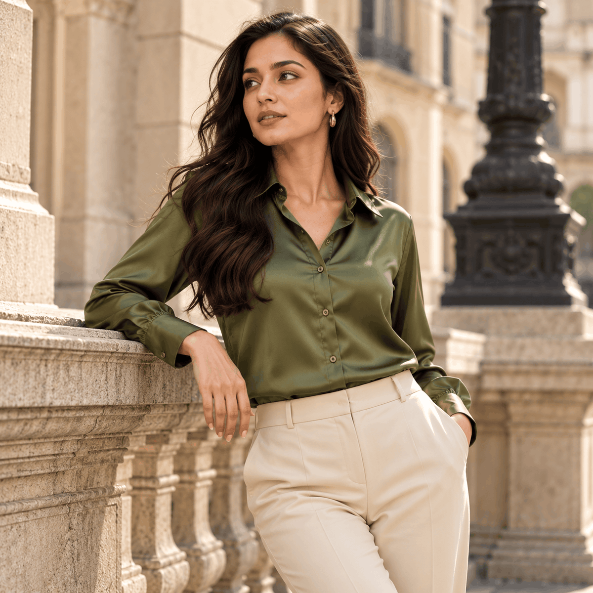 Classic Satin Shirt – Olive