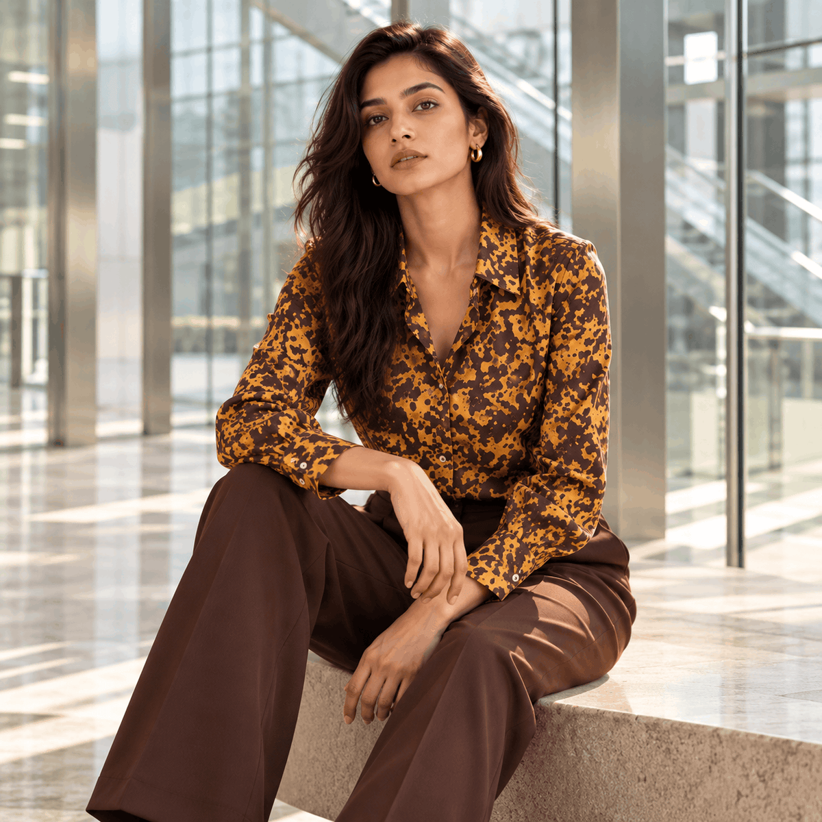 Satin Shirt-Leaf Print