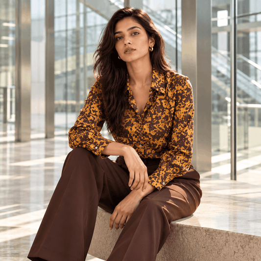 Satin Shirt-Leaf Print