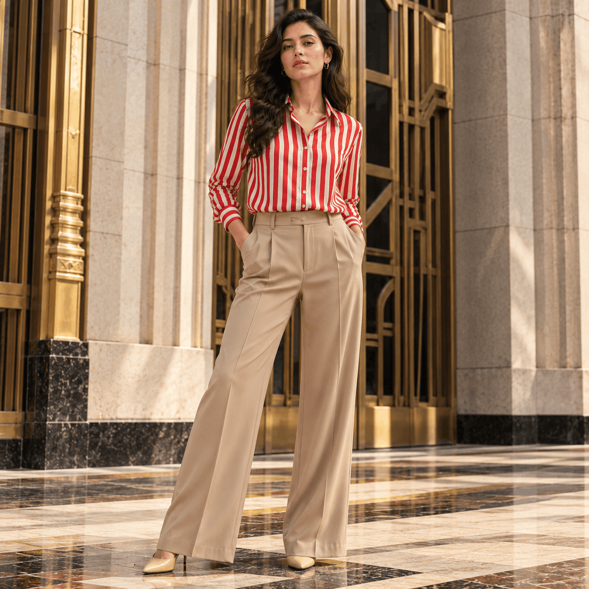 Red and White Striped Cotton Shirt