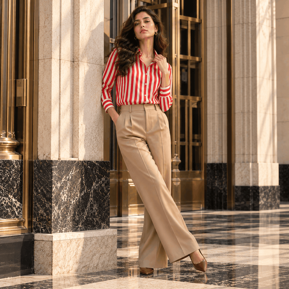 Red and White Striped Cotton Shirt