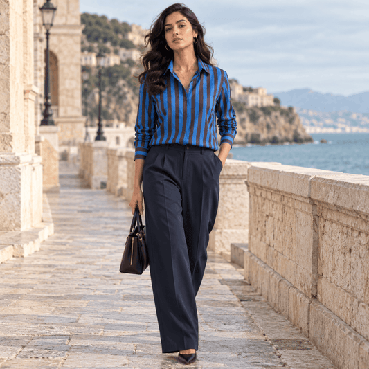 Blue & Brown Yarn-Dyed Striped Shirt