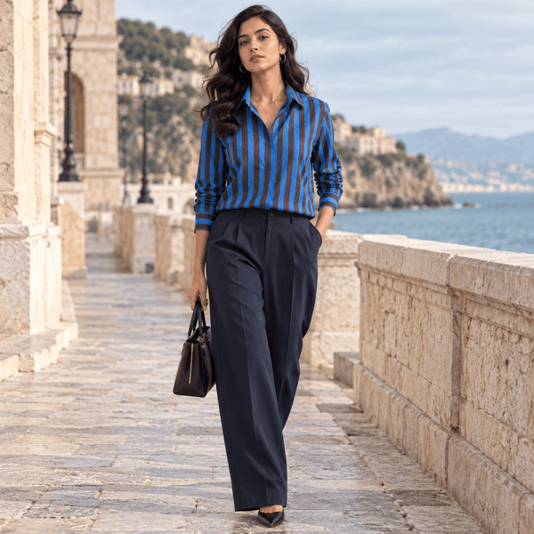 Blue & Brown Yarn-Dyed Striped Shirt