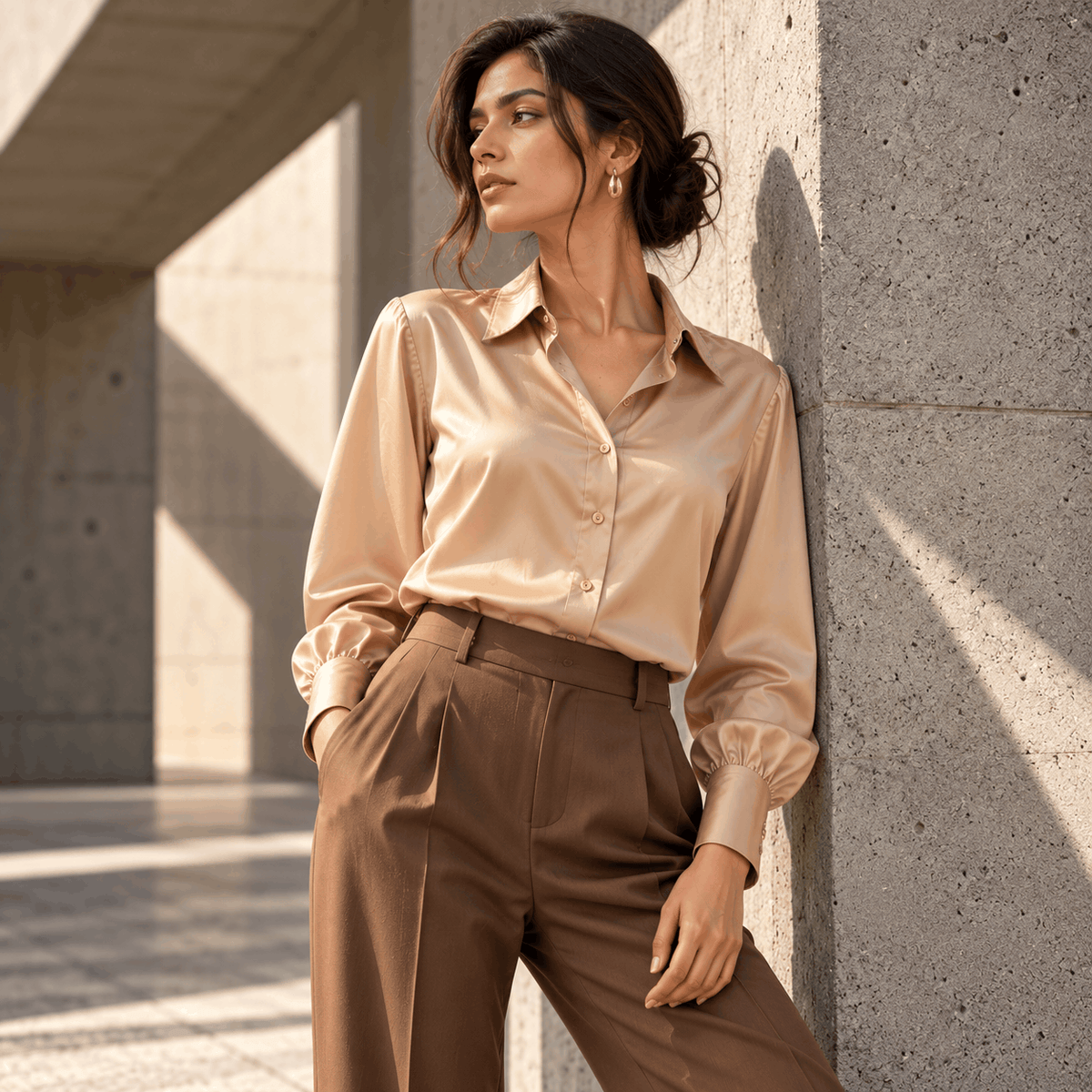 Classic Satin Shirt – Champagne